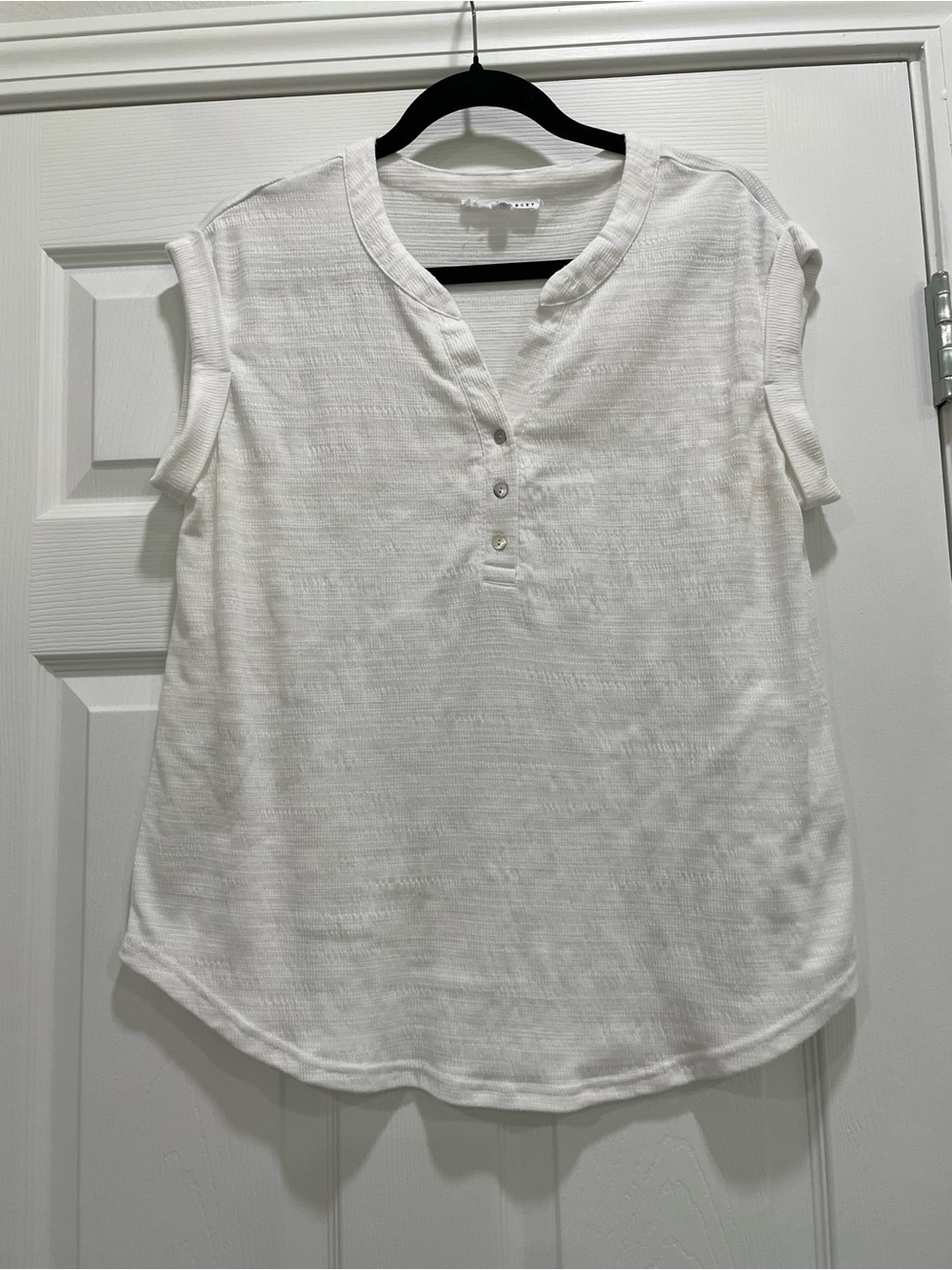 White Short Sleeve Henley Top